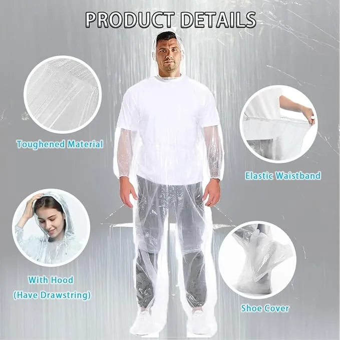 3 Pcs Disposable Rain Ponchos with Pants, Waterproof Ponchos Adults, Light Weight Rain with Hood Women Men