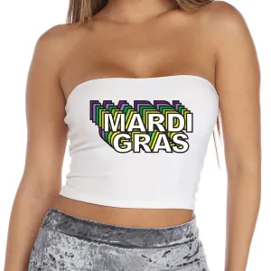 3D Mardi Gras White Tube Top