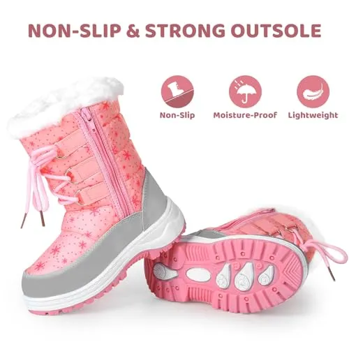 Apakowa Kids Girls Insulated Fur Winter Warm Snow Boots (Toddler/Little Kid) (Color : Pink, Size : 12.5 M US Little kid)