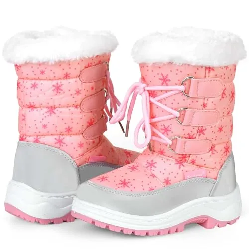 Apakowa Kids Girls Insulated Fur Winter Warm Snow Boots (Toddler/Little Kid) (Color : Pink, Size : 12.5 M US Little kid)