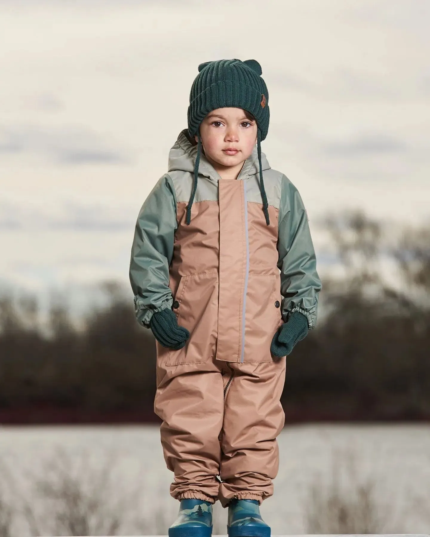 Baby Colorblock Mid-Season One-Piece Outerwear With Hat Pale Green, Sage, And Tan