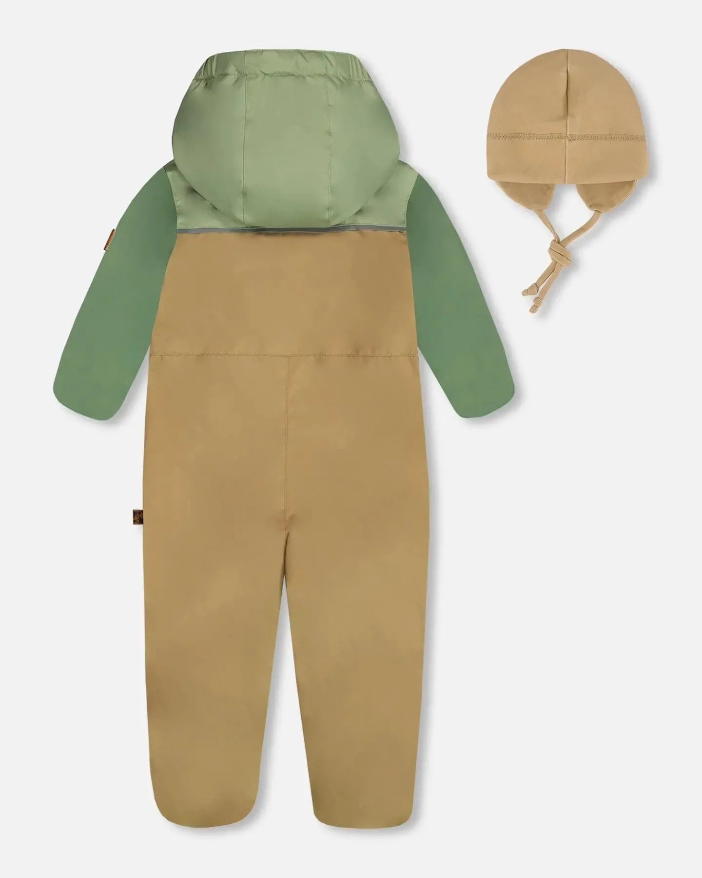 Baby Colorblock Mid-Season One-Piece Outerwear With Hat Pale Green, Sage, And Tan