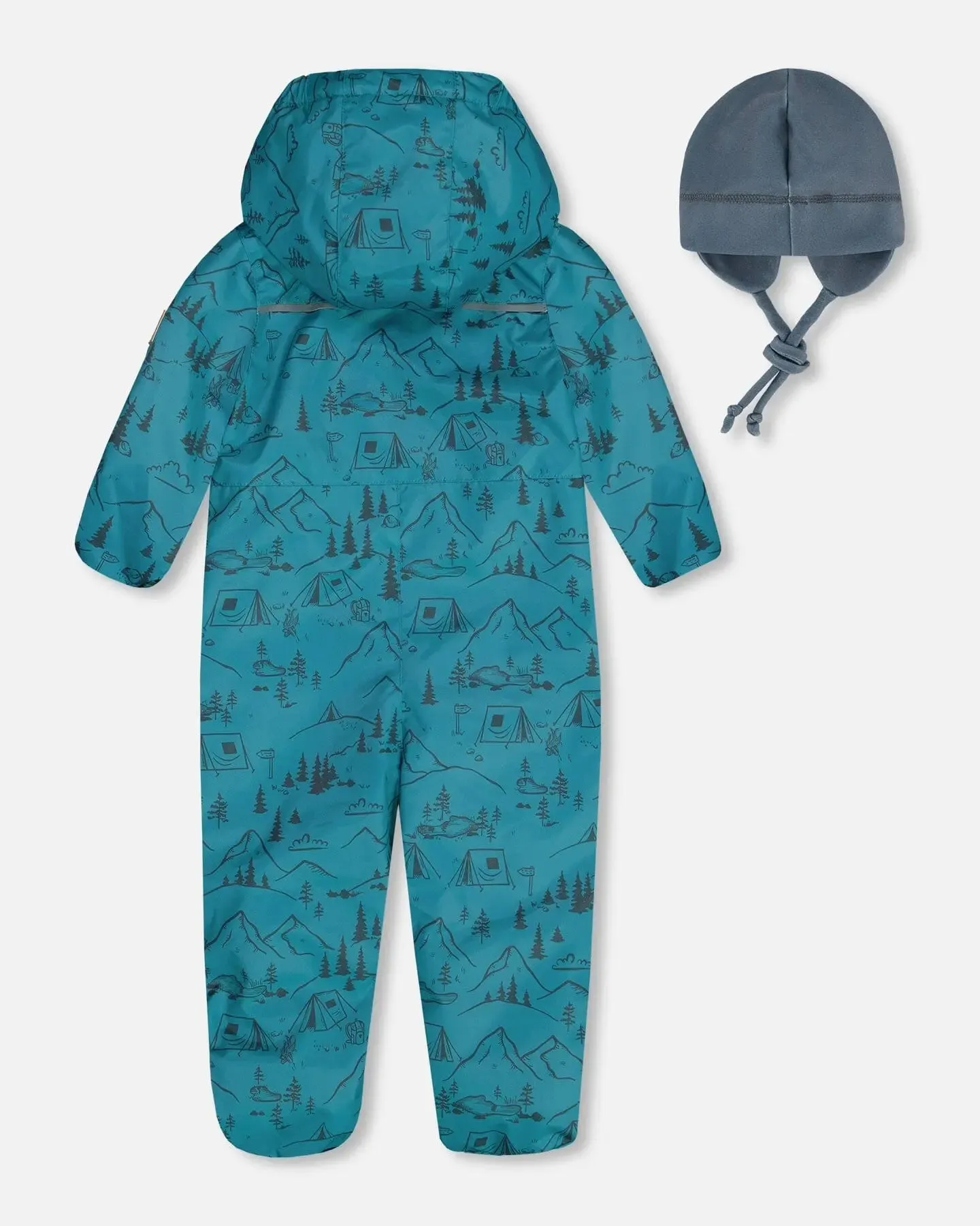 Baby Printed Mid-Season One-Piece Outerwear With Hat Blue And Gray