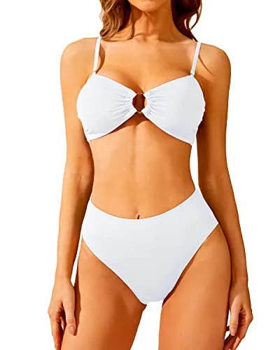 Bandeau Bikini Set O Ring Halter Tops swimsuit for Women