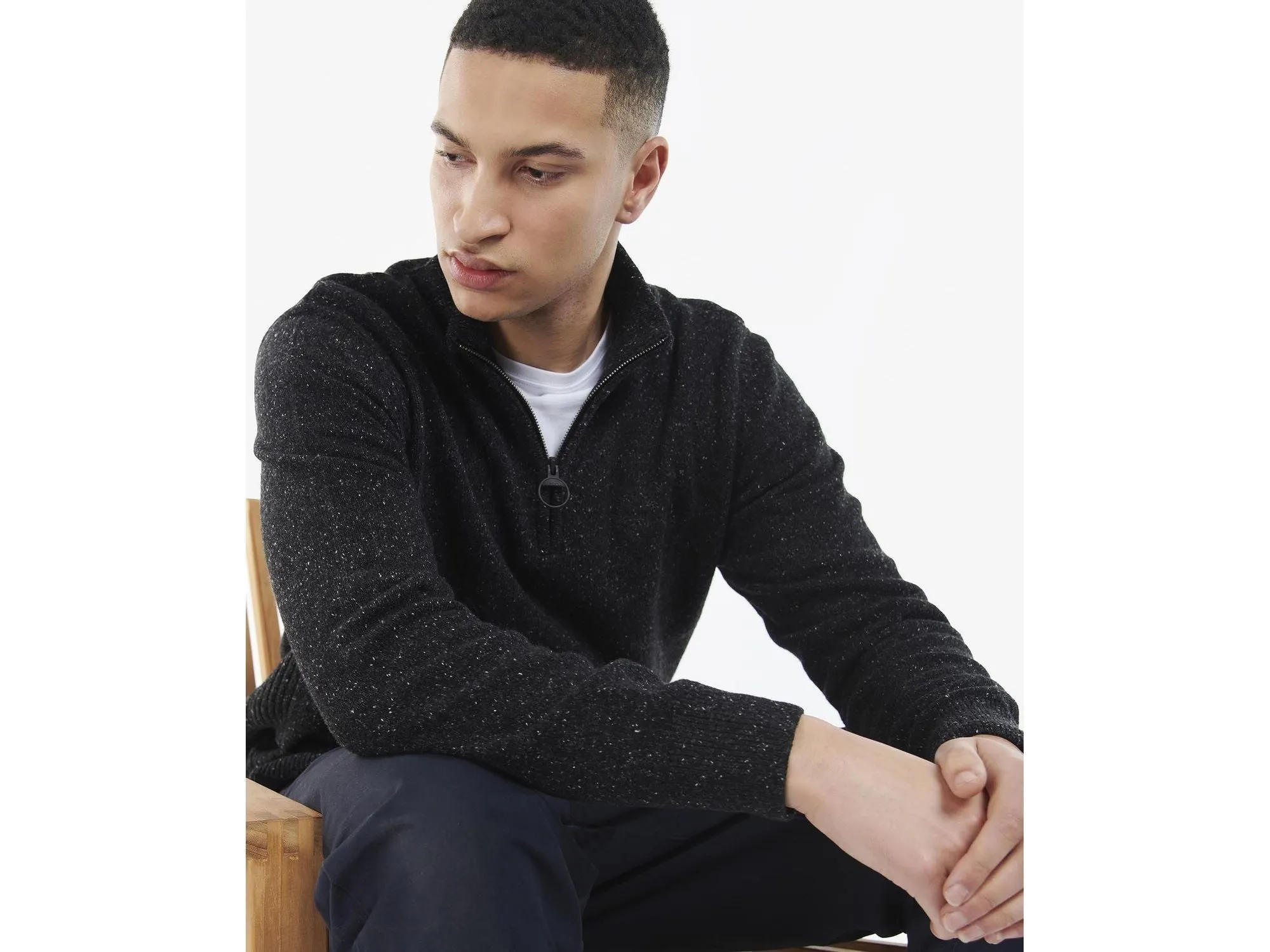 Barbour Tisbury Quarter Zip Sweater In Black