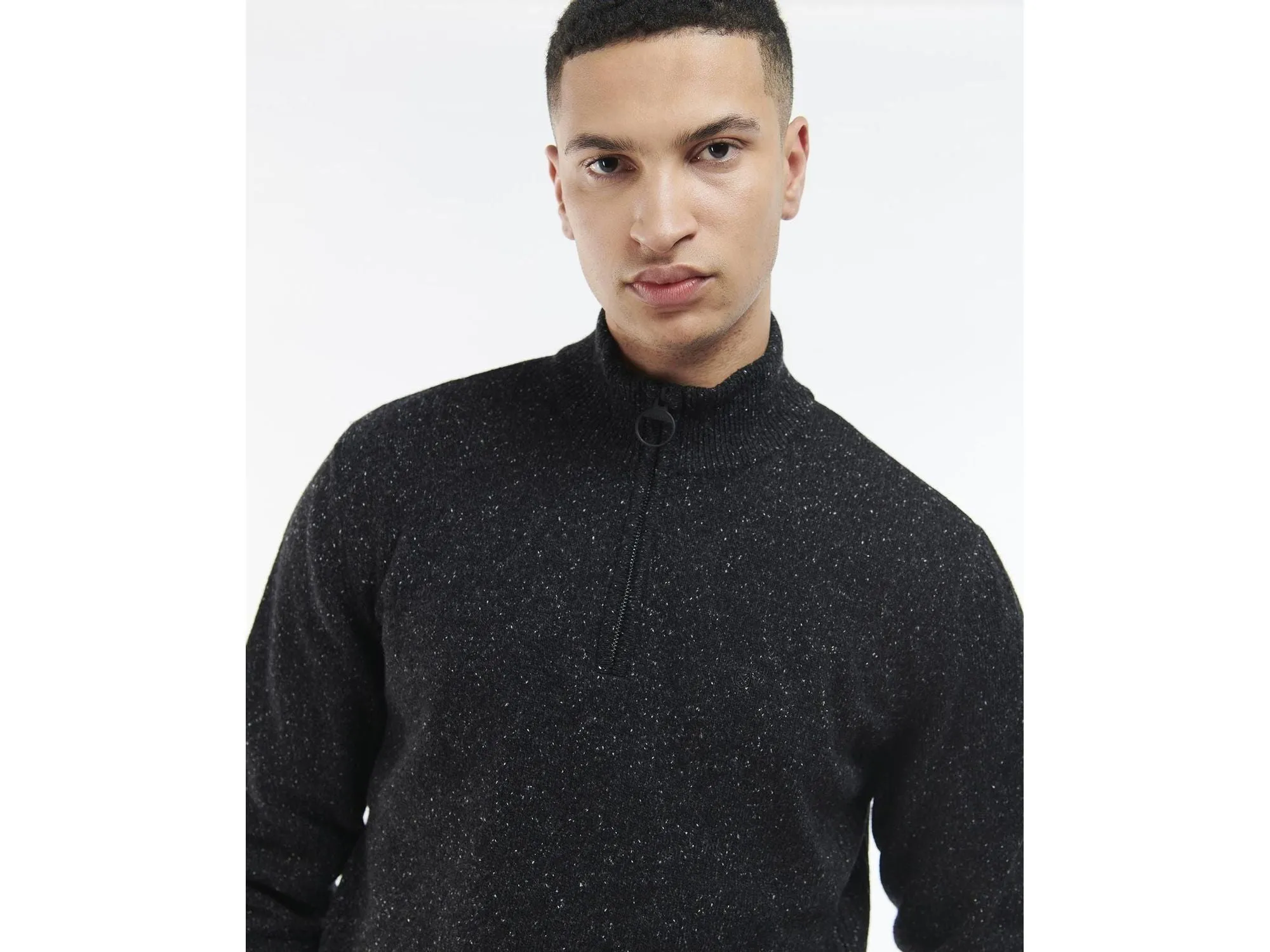 Barbour Tisbury Quarter Zip Sweater In Black