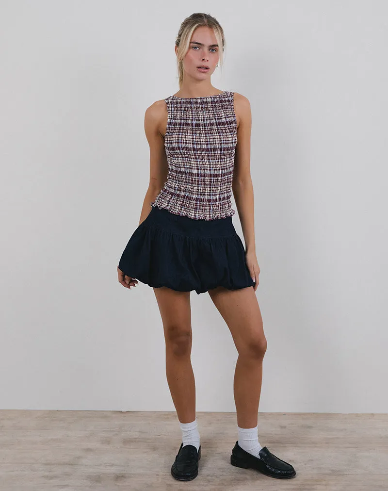 Ciripa Shirred Sleeveless Top in Multi Check Brown