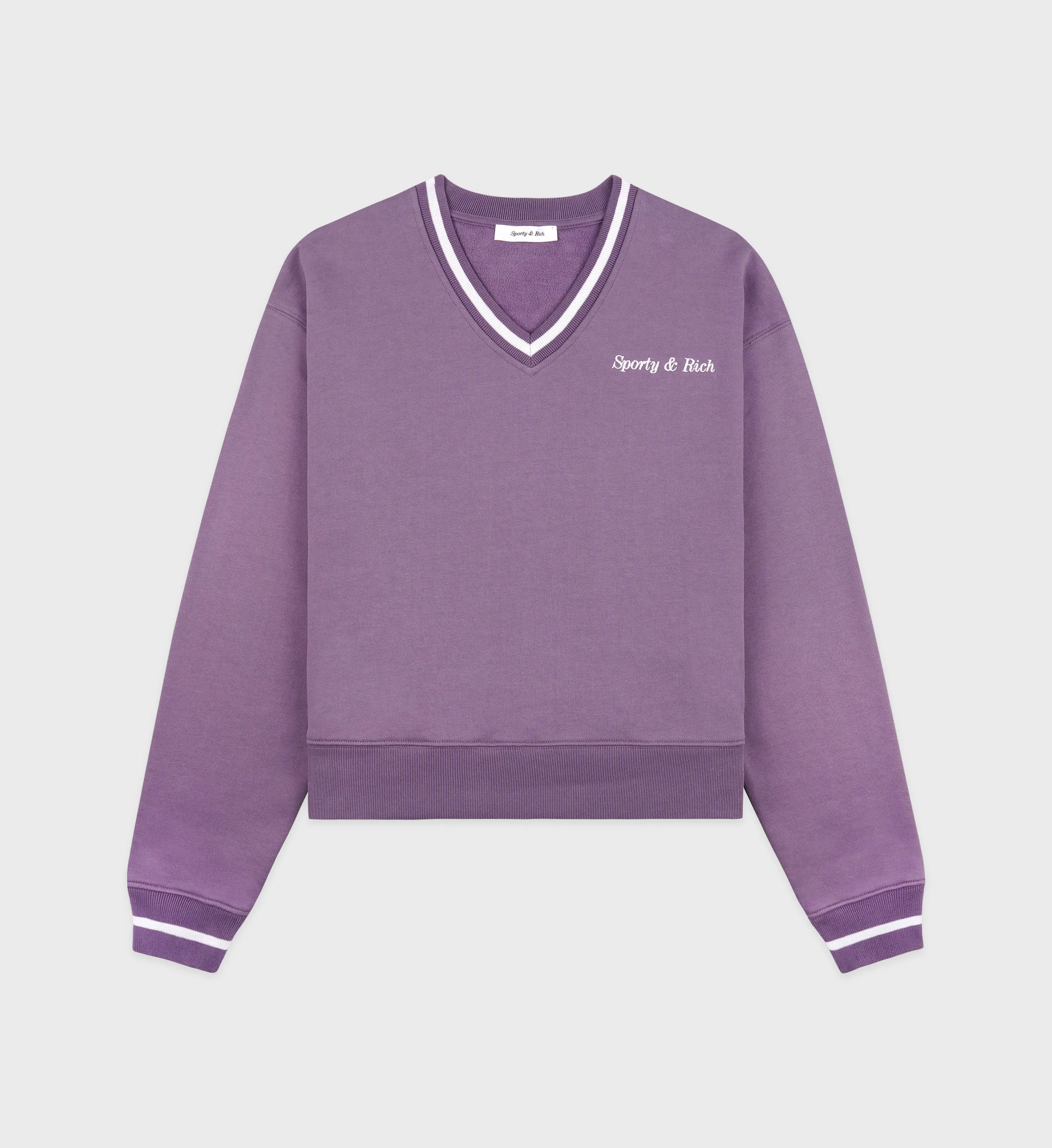 Classic Logo Embroidered V-Neck Sweater - Eggplant/White