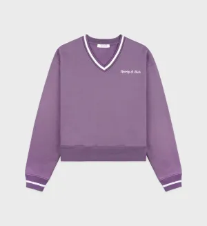 Classic Logo Embroidered V-Neck Sweater - Eggplant/White