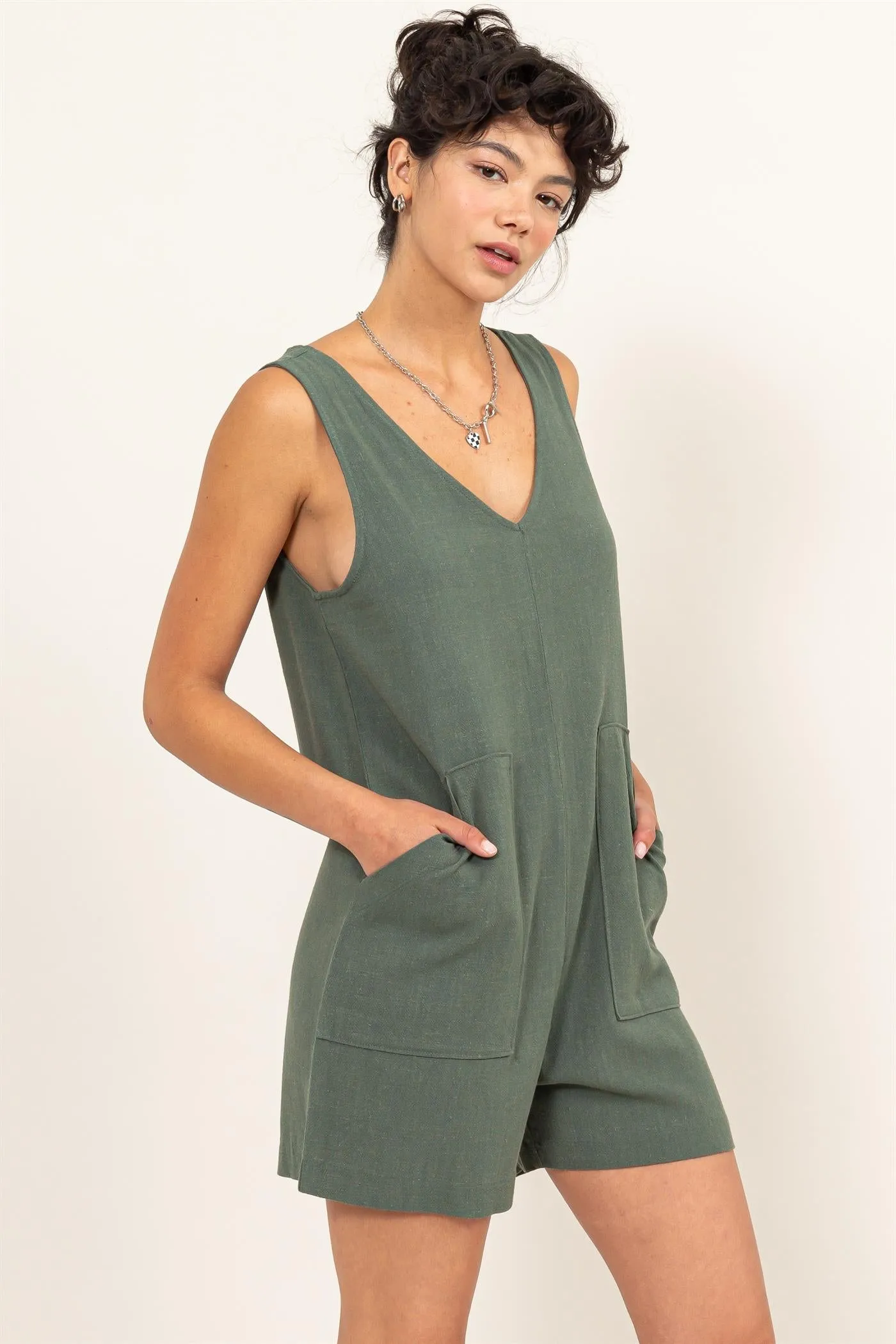 DZ24A891-Linen Sleeveless Romper