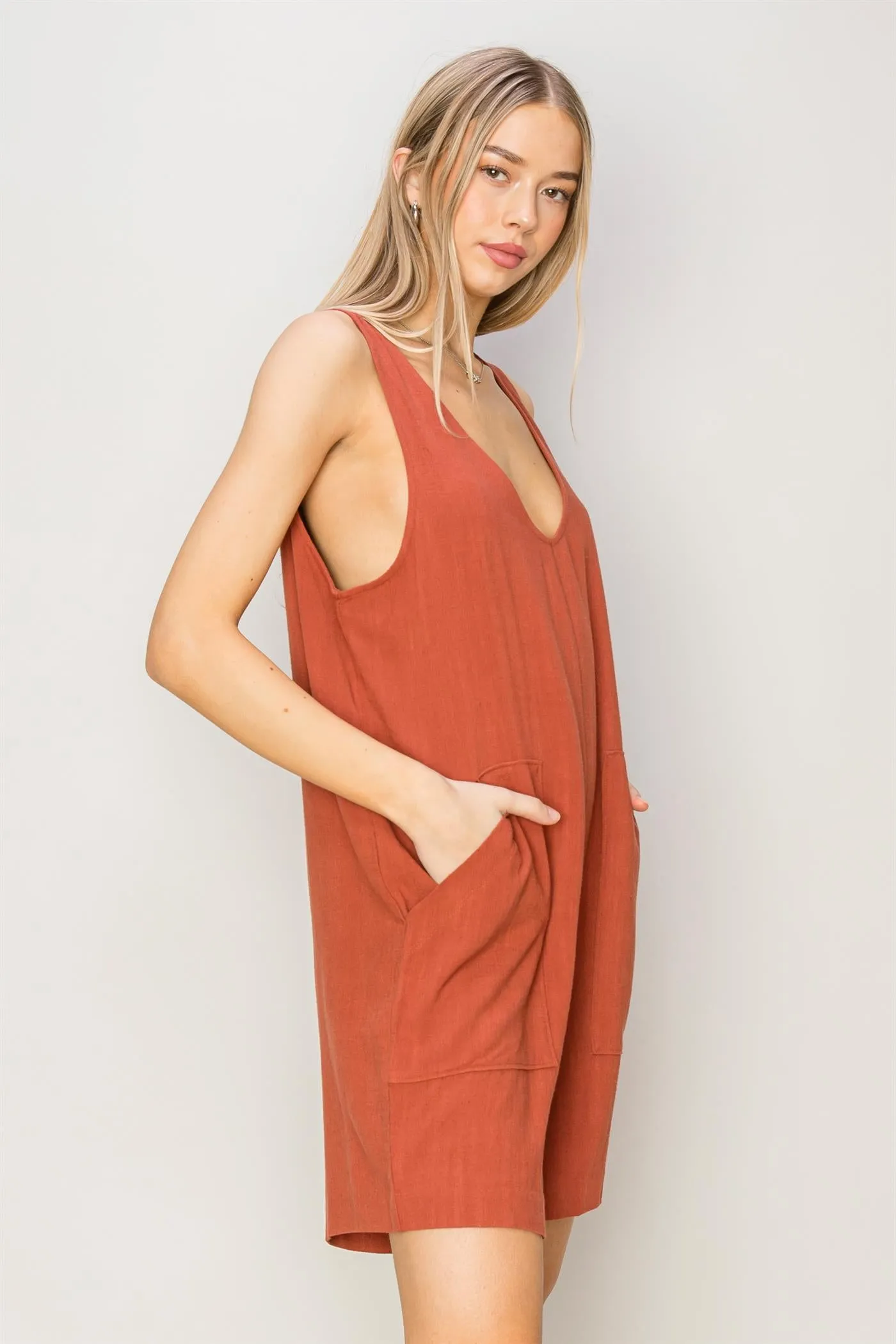 DZ24A891-Linen Sleeveless Romper