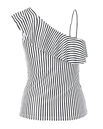 Flattering One Shoulder Swim Tops Women's Ruffle Tankini Tops with Strapless Design