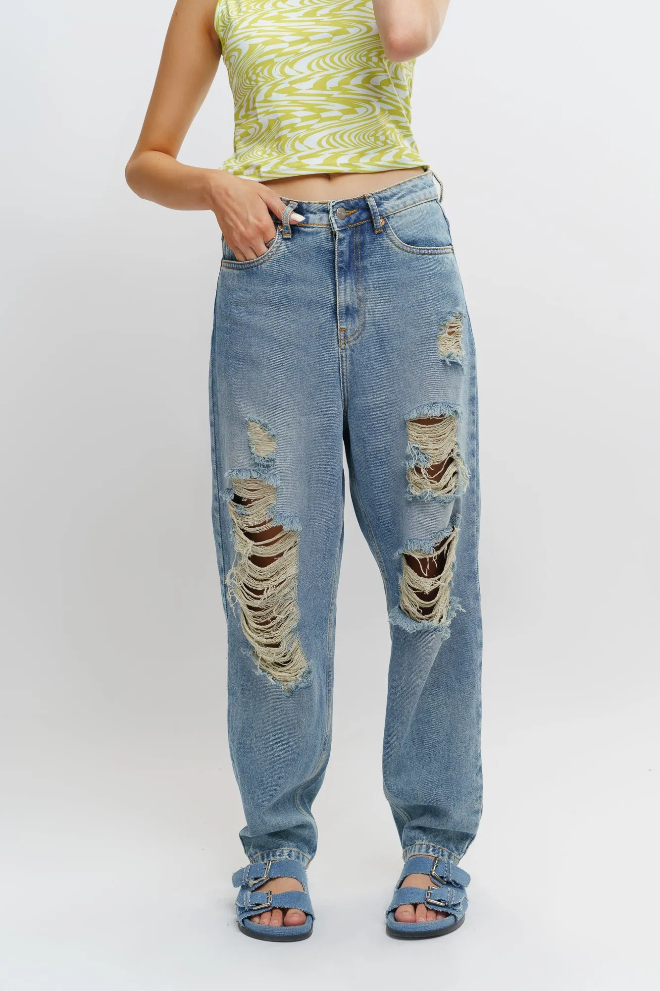 French Distress Slouchy Jeans