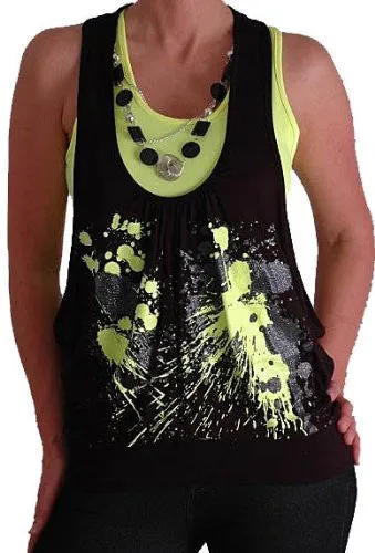 Graphic Print Neon Beaded Tops