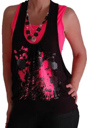 Graphic Print Neon Beaded Tops