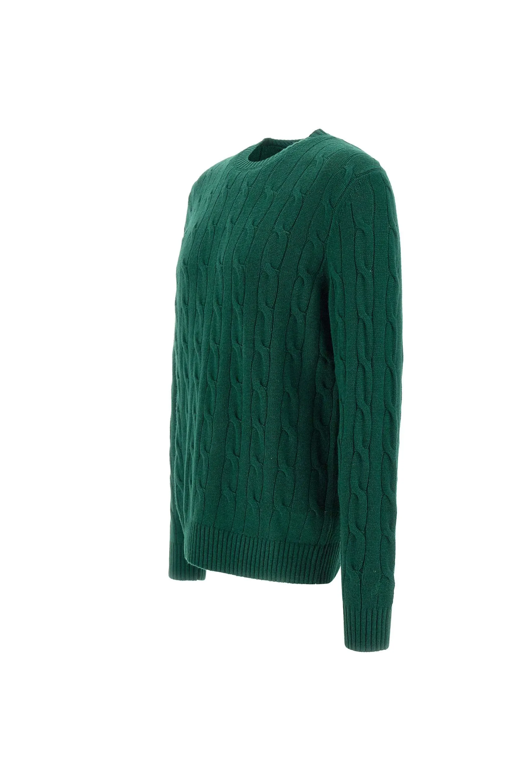 Green Cable Knit Wool and Cashmere Sweater