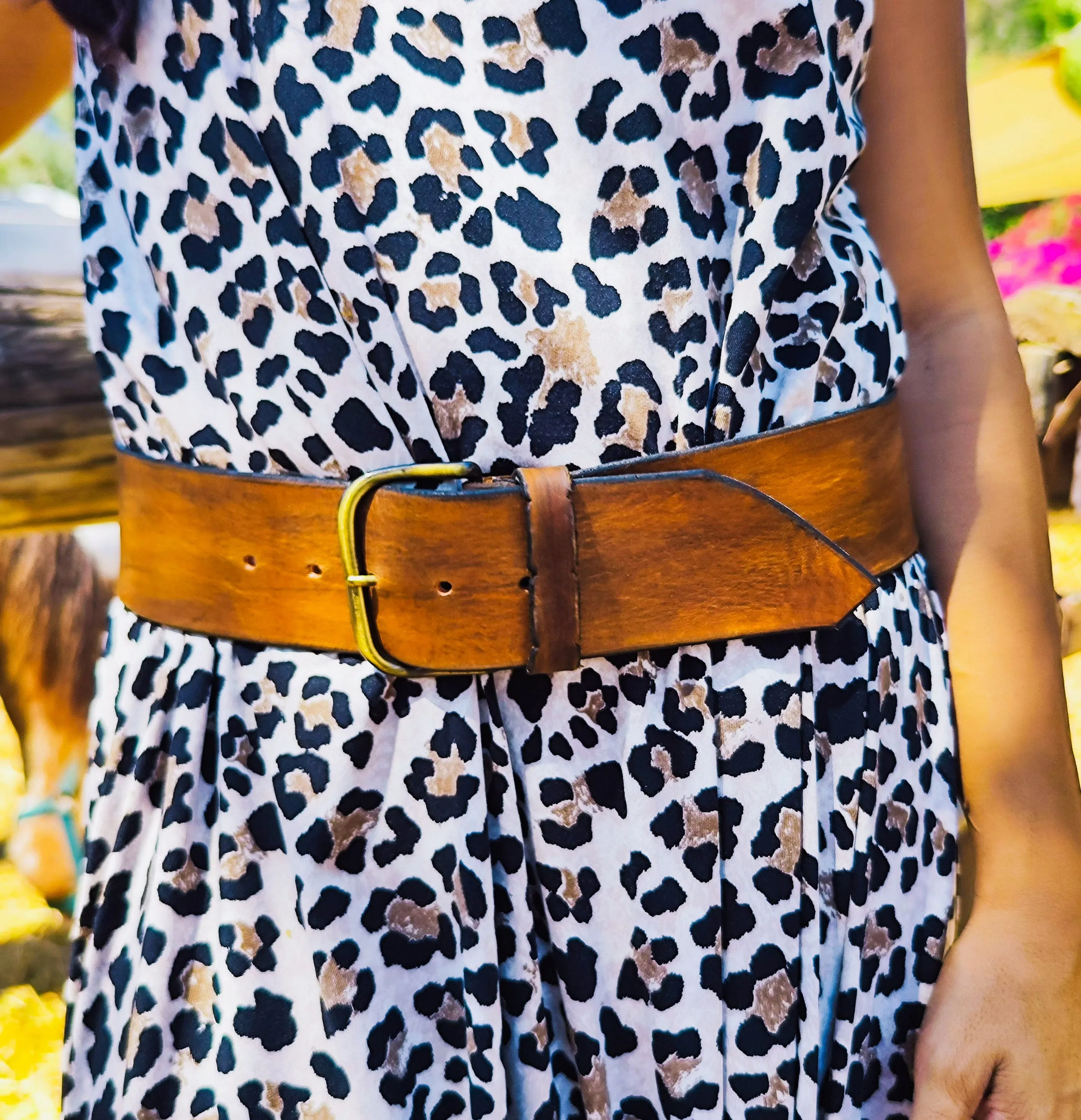 Handmade Brown Leather Waist Belt with Vintage Finish & Bronze Buckle – Perfect Statement Piece for Dresses 6cm Wide