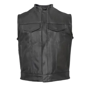 Hot Leathers VSM5004 Men's USA Made Covered Zipper Premium Leather Vest