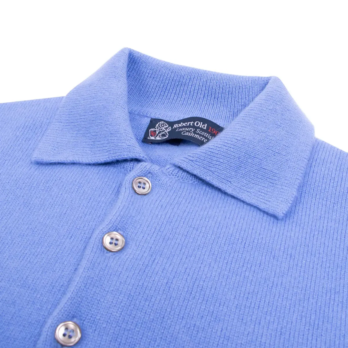 Isfahan Blue Balvenie 3 Button 4ply Cashmere Polo Sweater