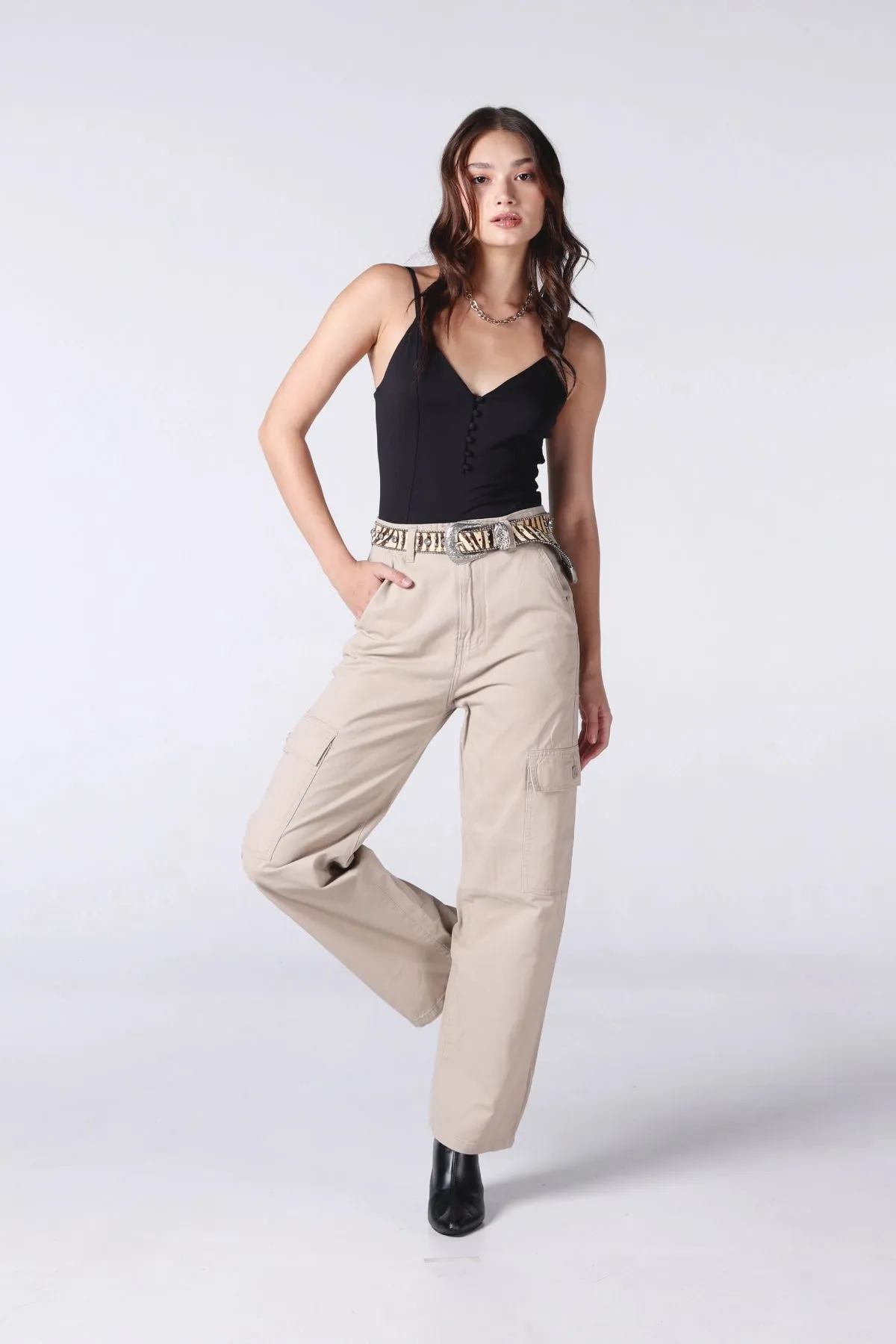 Jack Russel - Women Cargo Chino - Handwerk JF-CG/LK Straight Fit Light Khaki High Waisted