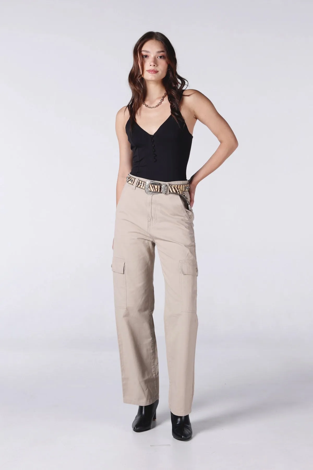 Jack Russel - Women Cargo Chino - Handwerk JF-CG/LK Straight Fit Light Khaki High Waisted