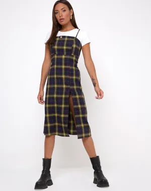 Kaoya Dress in Plaid Brown Yellow Check