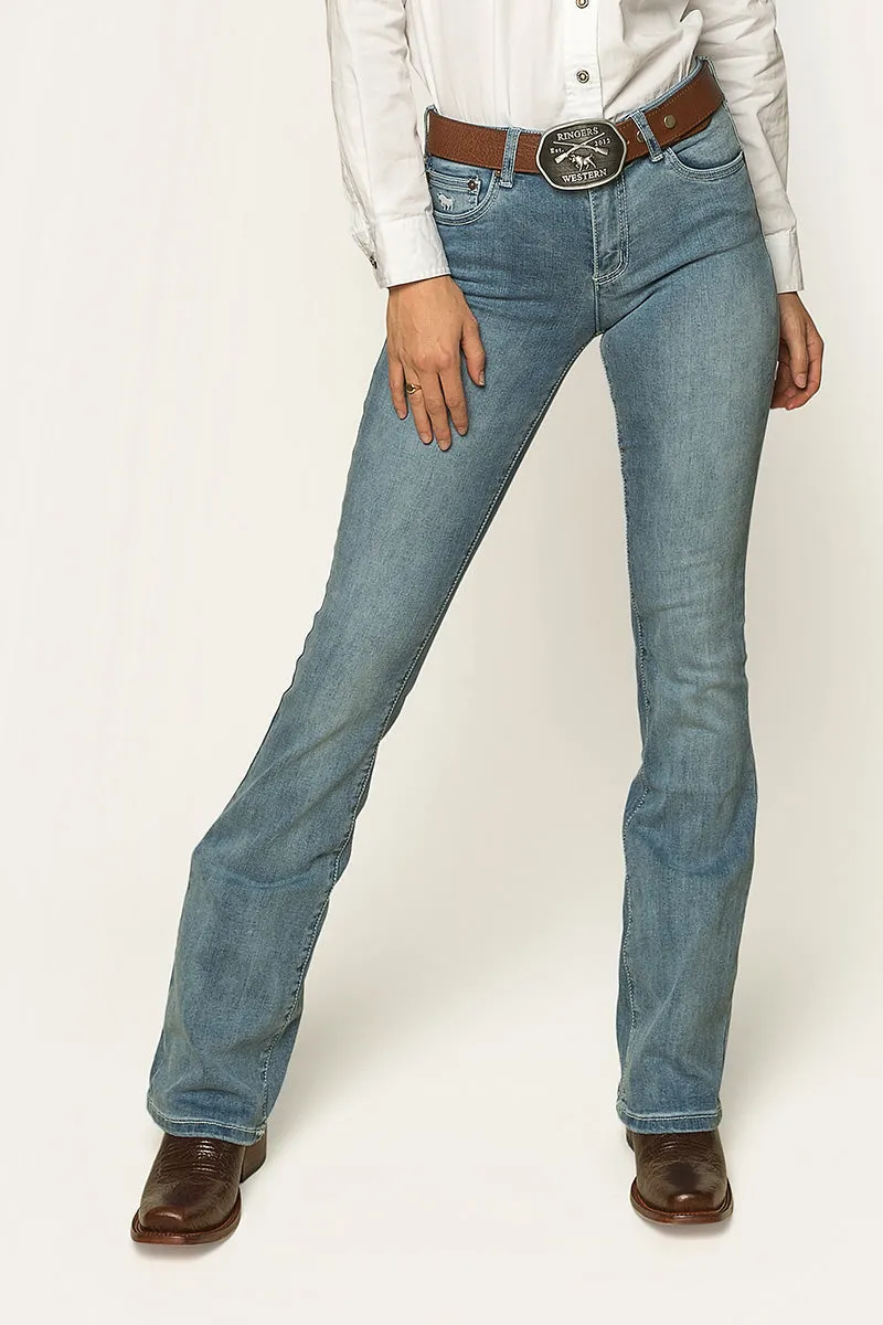 Katherine Cowgirl Womens Mid-Rise Bootleg Jeans - Light Blue