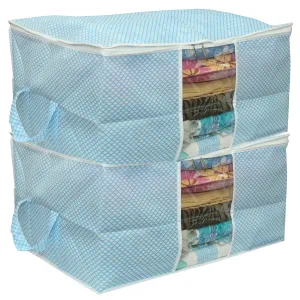 Kuber Industries 2 Piece Non Woven Under Bed Storage Organiser Set, Sky Blue (UNDERBBL01)