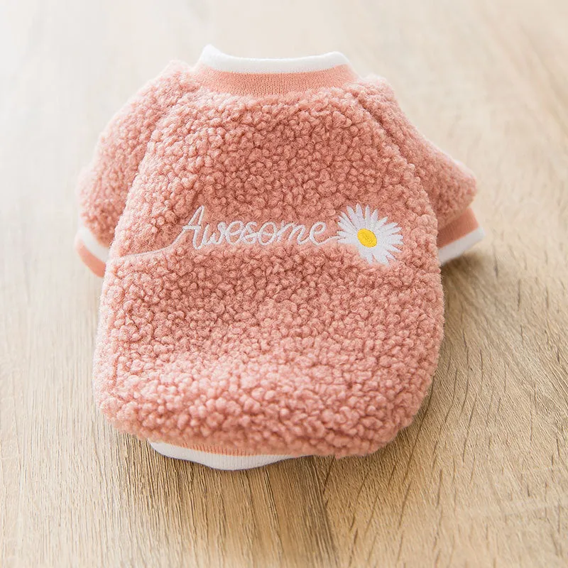 Light Warm Fleece Dog Winter Cloth_ Pink Daisy