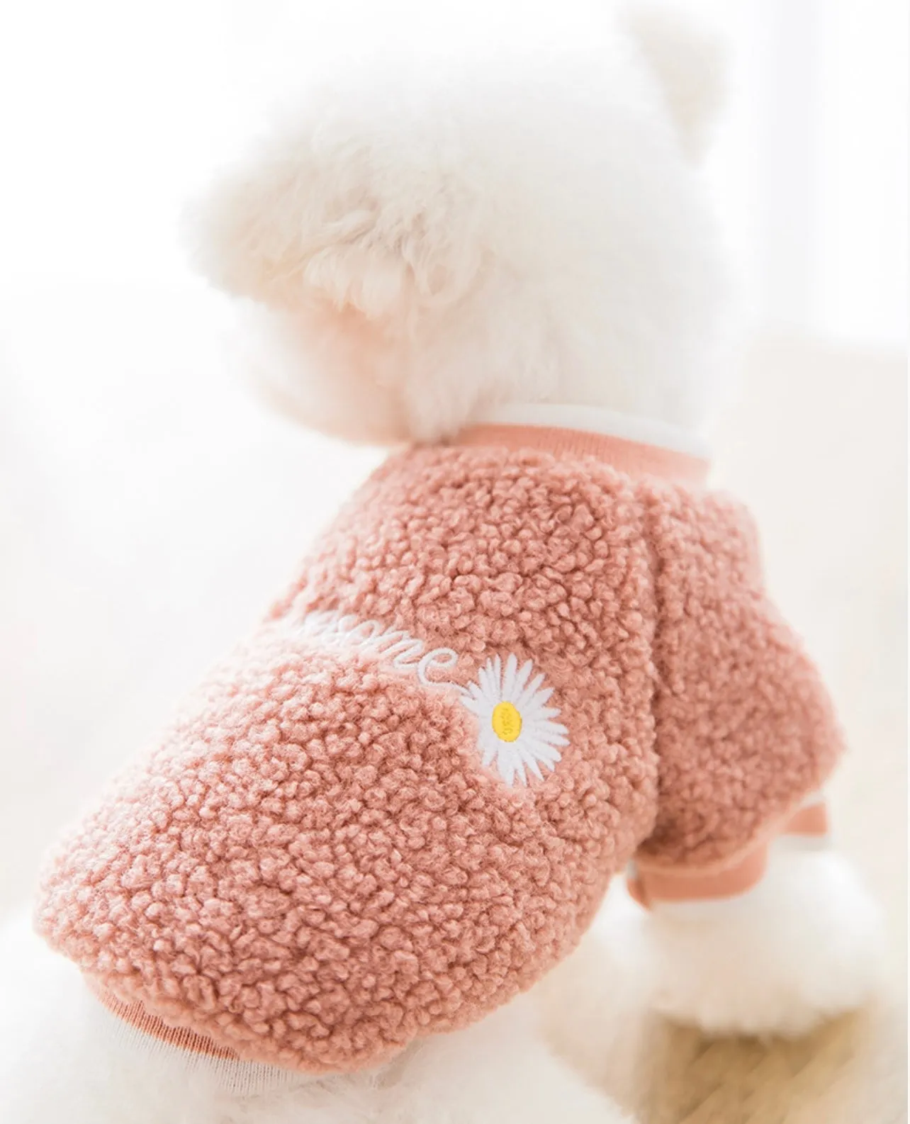 Light Warm Fleece Dog Winter Cloth_ Pink Daisy