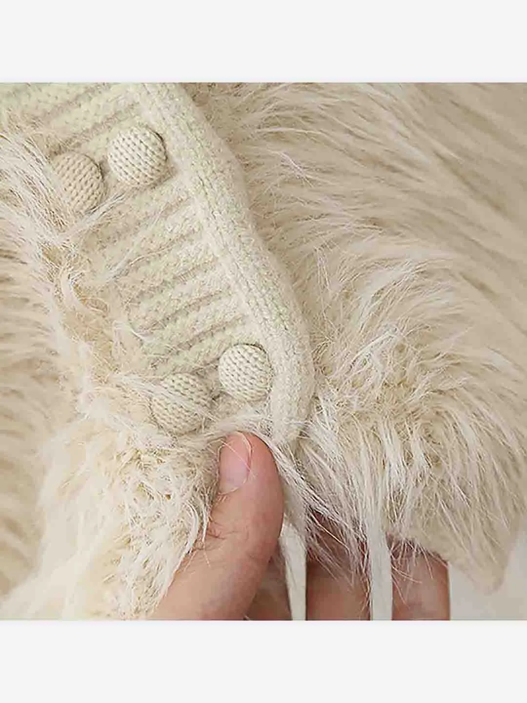 Little Surprise Box Cream Furry Knitted cardigan Sweater for Kids