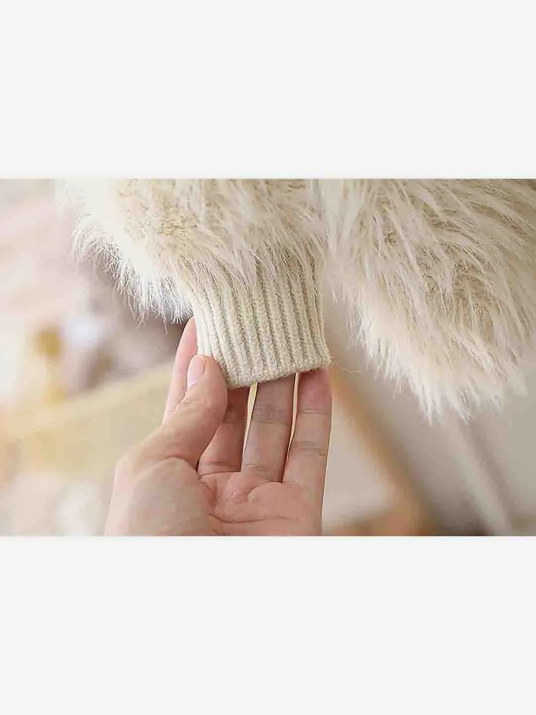 Little Surprise Box Cream Furry Knitted cardigan Sweater for Kids