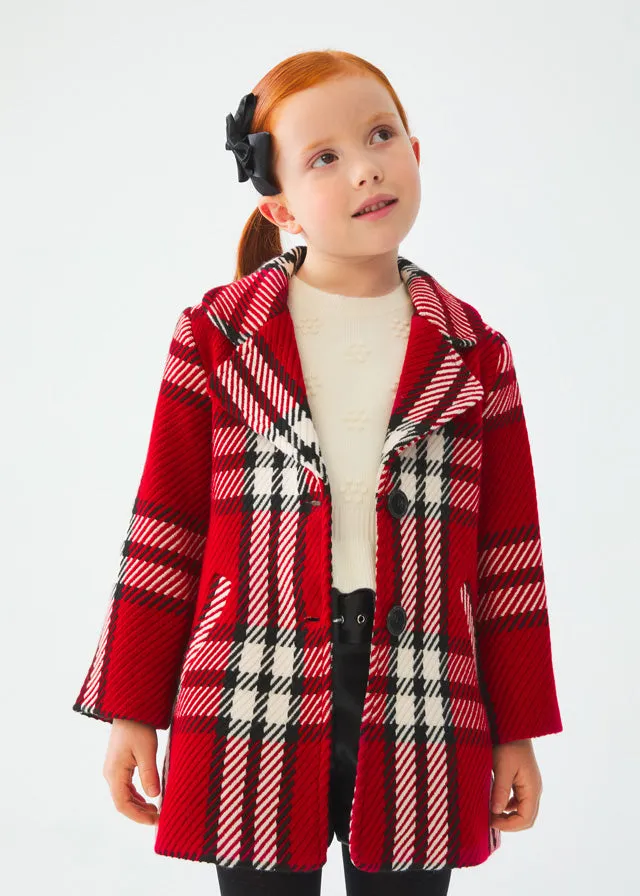 Long Sleeve Plaid Coat (Red) - Select Size