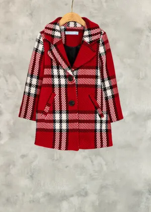 Long Sleeve Plaid Coat (Red) - Select Size