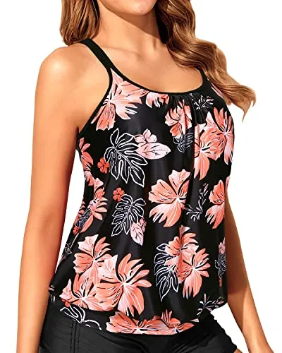 Loose Fit Blouson Tankini Tops Women's Swimwear Top without Bottom