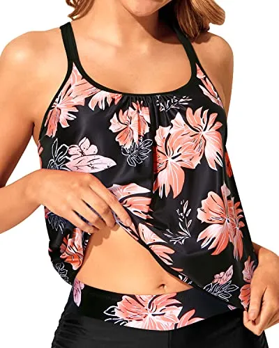 Loose Fit Blouson Tankini Tops Women's Swimwear Top without Bottom