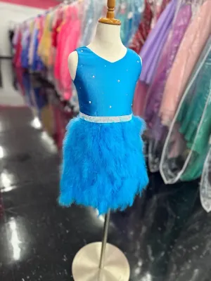 Marc Defang 5072 Size 4, 8 Blue Girls Dress Short Feather Skirt Scoop Neckline Embellished Top and Waistline