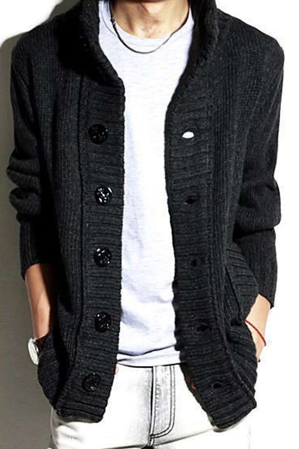 Men Warm Button Down Standing Collar Cashmere Cardigan - MC88780