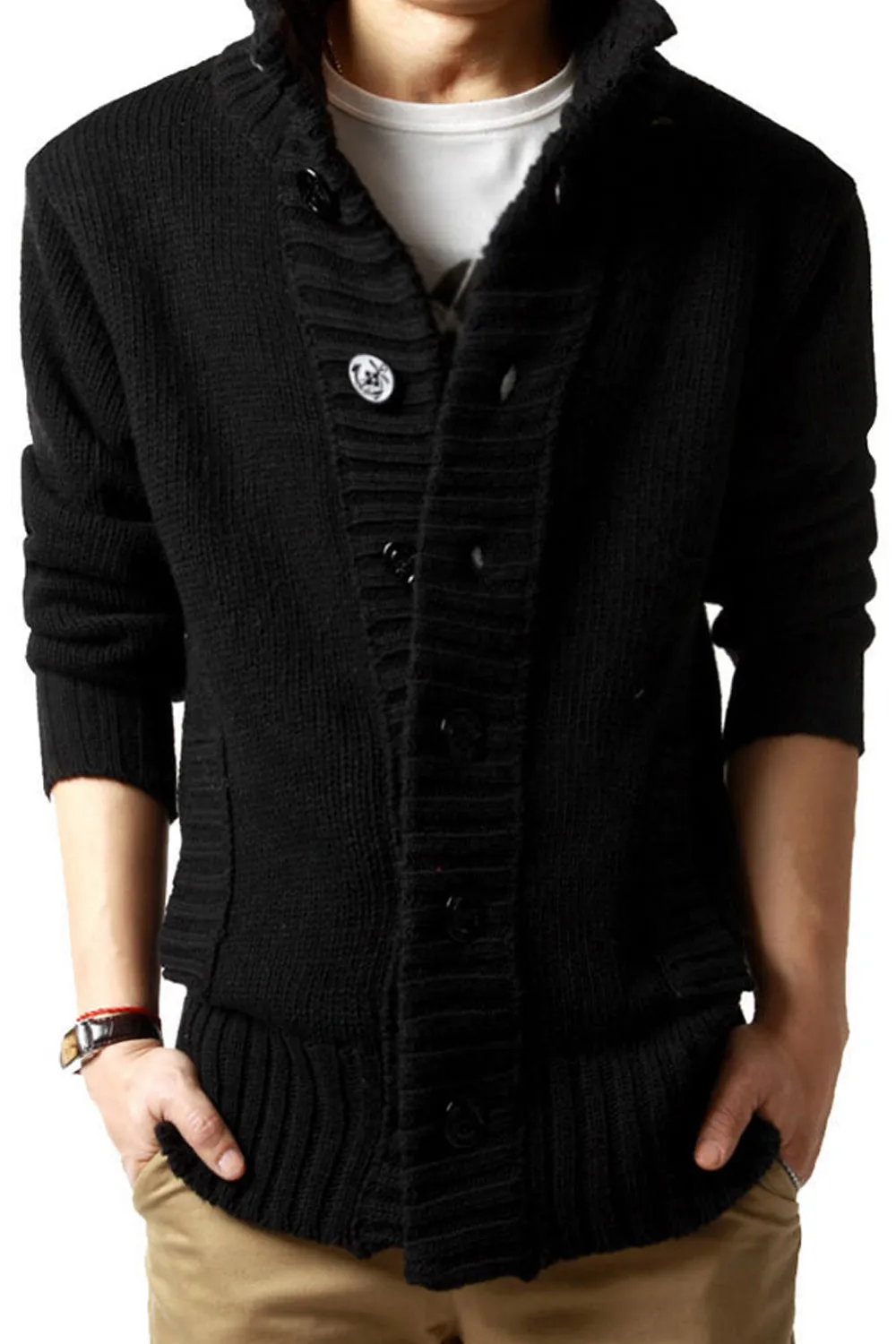 Men Warm Button Down Standing Collar Cashmere Cardigan - MC88780