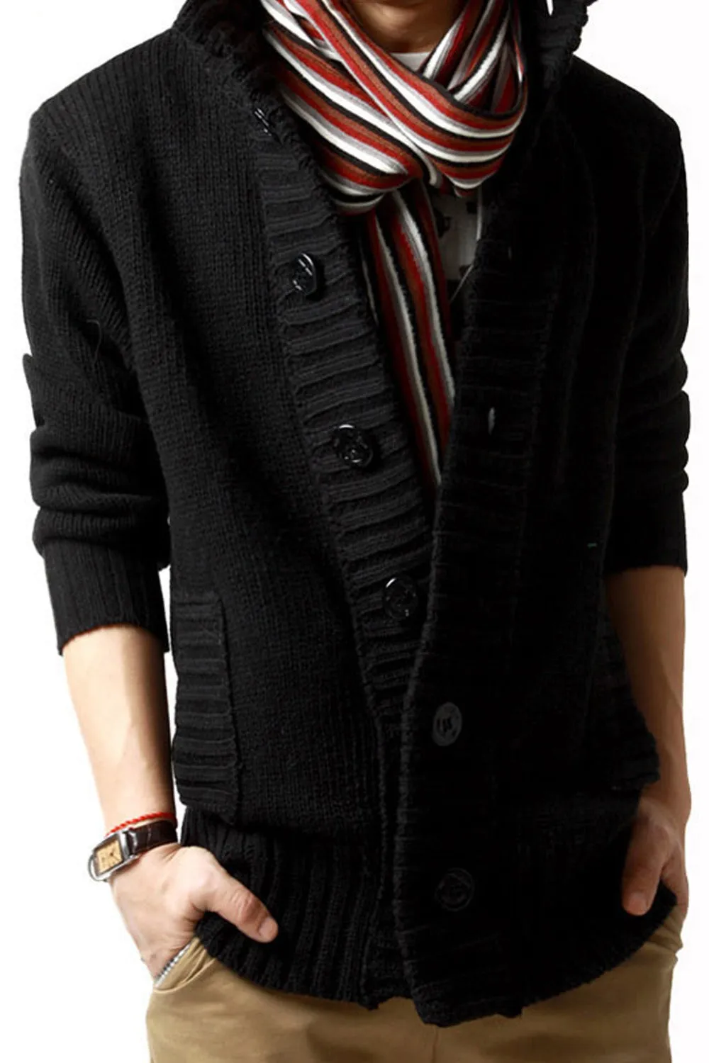 Men Warm Button Down Standing Collar Cashmere Cardigan - MC88780