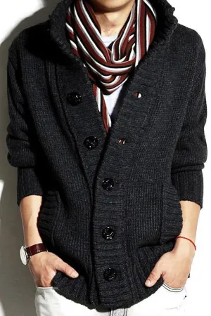 Men Warm Button Down Standing Collar Cashmere Cardigan - MC88780