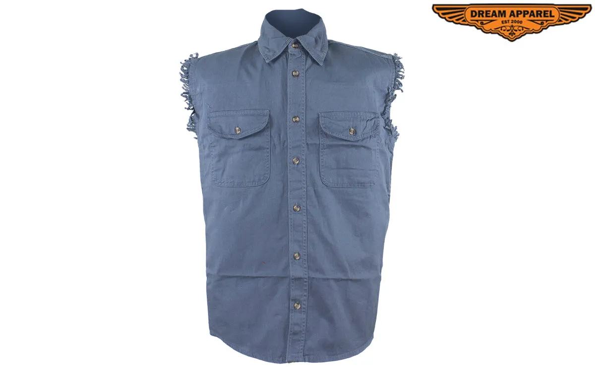 Mens Denim Ash Sleeveless Shirt with Buttons