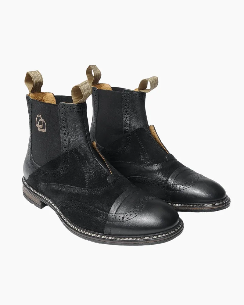 Men's No Lace Boot | Black Leather and Suede Combo