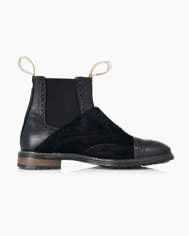 Men's No Lace Boot | Black Leather and Suede Combo