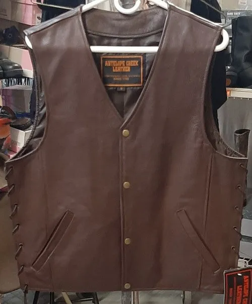 Men's Traditional Side Lace Dark Brown Motorcycle Vest