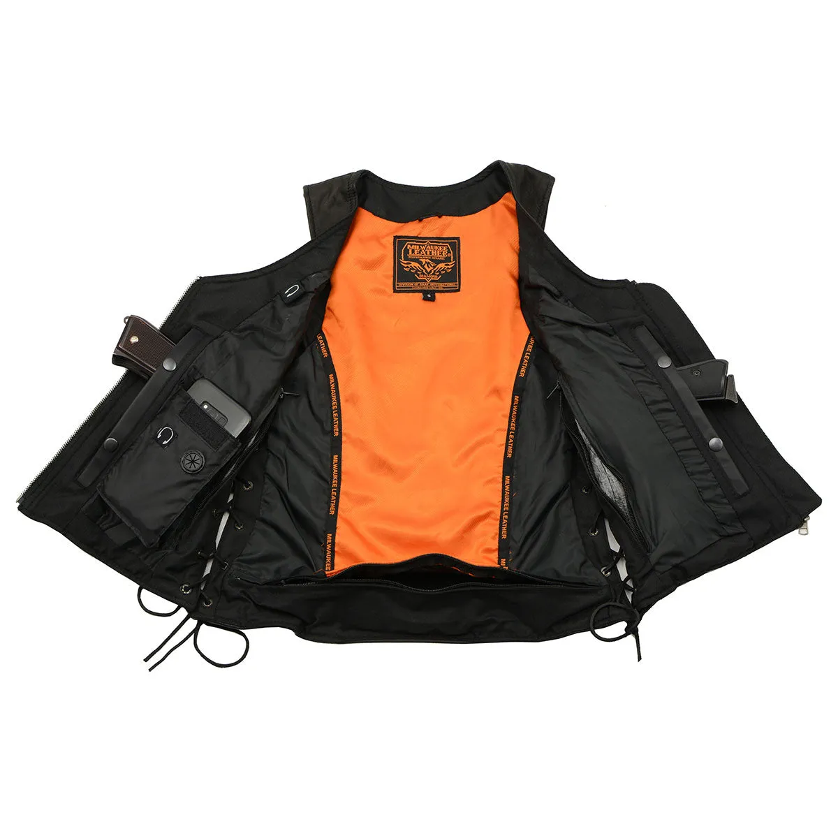 Milwaukee Leather MLL4575 Women's Classic V-Neck Black Leather Motorcycle Rider Vest w/ Adjustable Side Laces