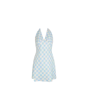 MORGAN LINEN MINI DRESS BLUE LINEN GINGHAM