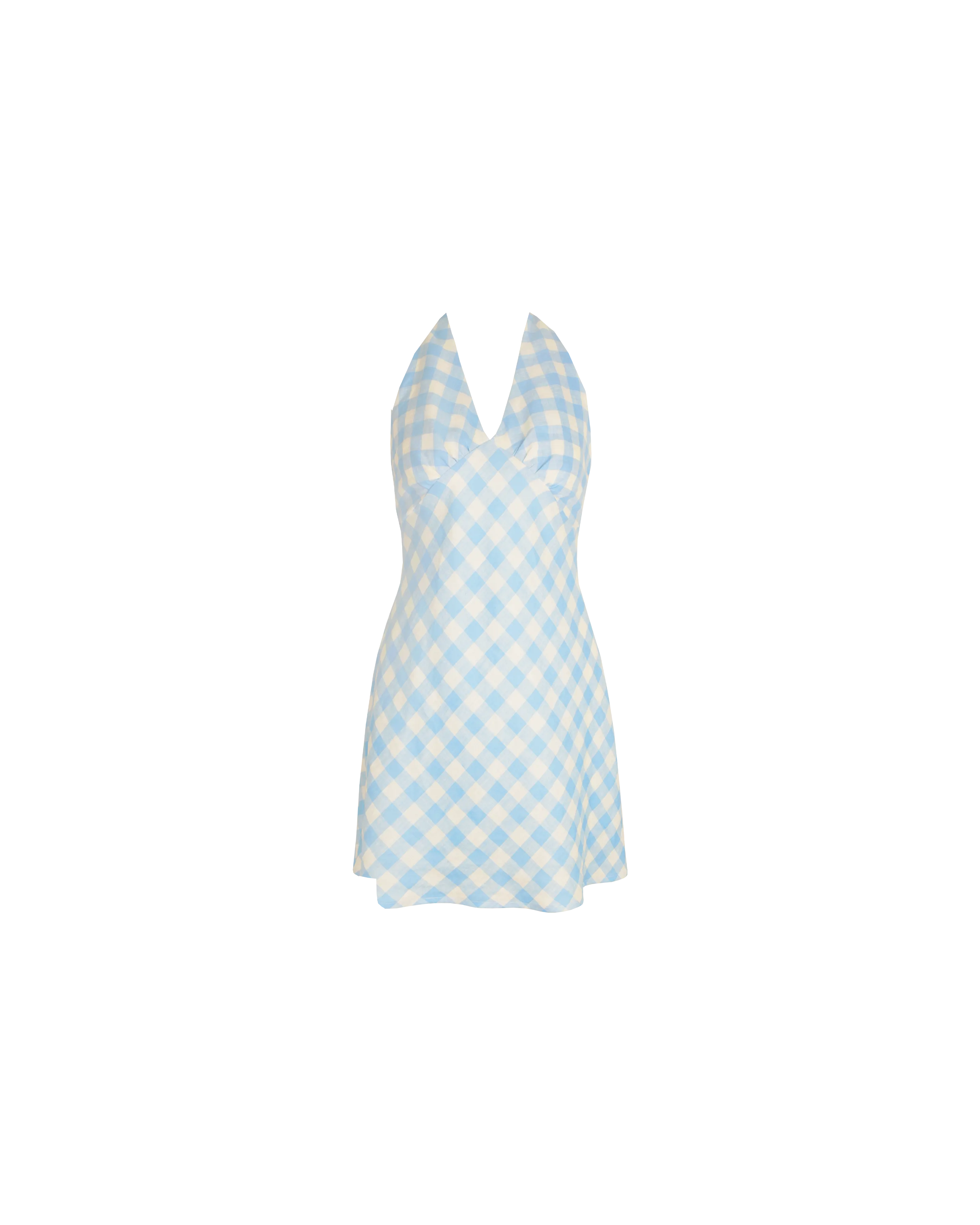 MORGAN LINEN MINI DRESS BLUE LINEN GINGHAM