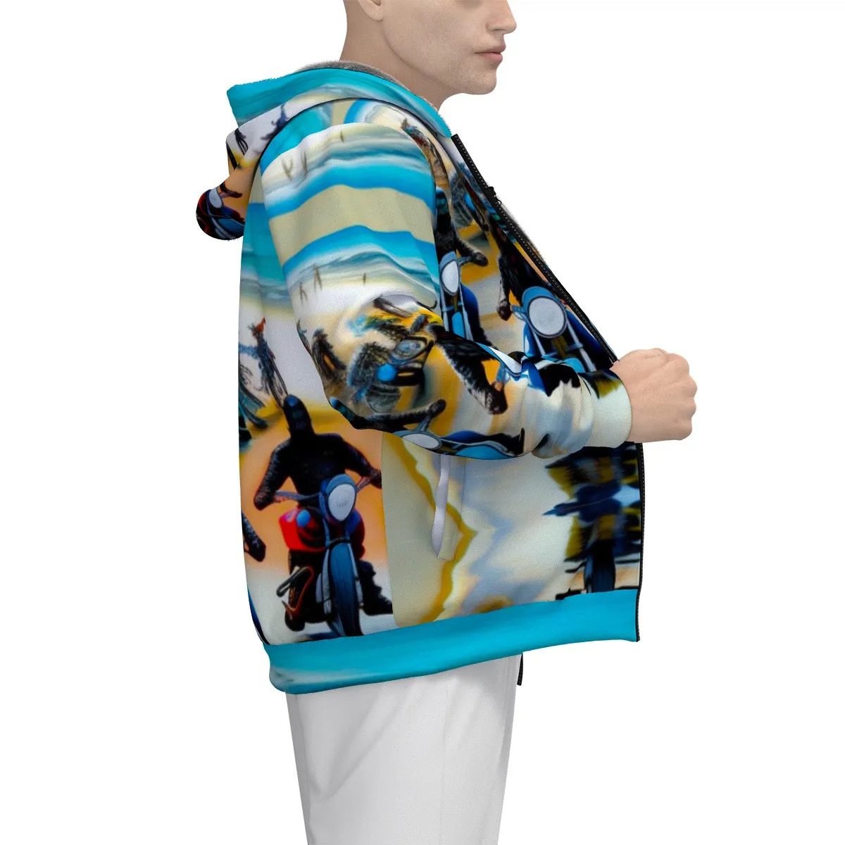 Moto 2 Jaxs All-Over Print Men's Sherpa Fleece Zip Up Hoodie224 motorcycle print