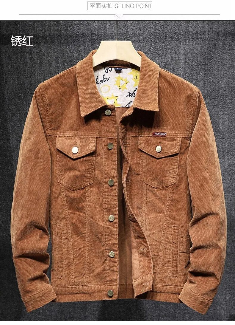 New 2020 men Bomber Jacket with Pockets Cotton Corduroy Jacket men Basic Coats Stylish Slim Fit Fashion Outerwear